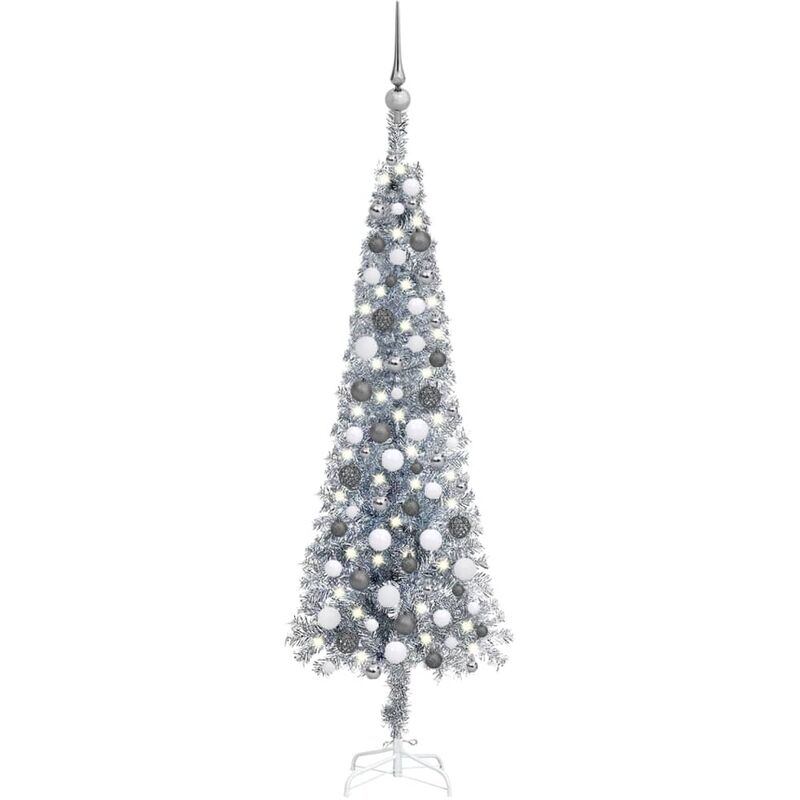

Set de árbol de Navidad estrecho con LED y bola plateado 150 cm