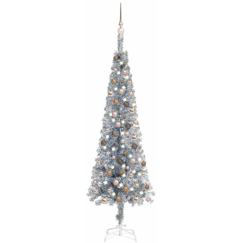 

Set de arbol de Navidad estrecho con LED y bola plateado 180 cm