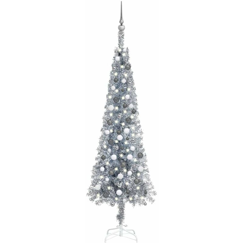 

Set de arbol de Navidad estrecho con LED y bola plateado 210 cm