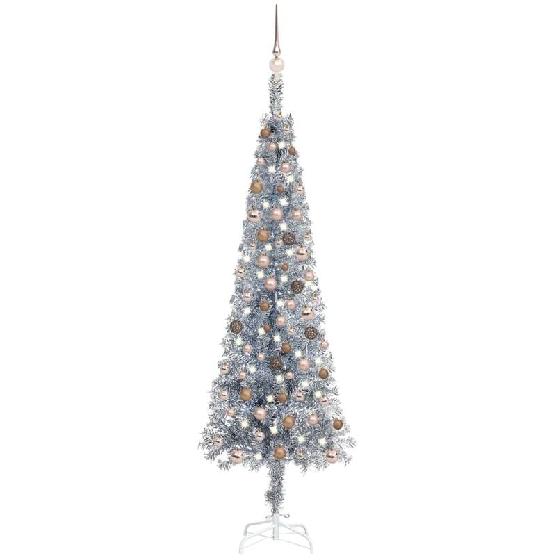 

Set de árbol de Navidad estrecho con LED y bola plateado 210 cm