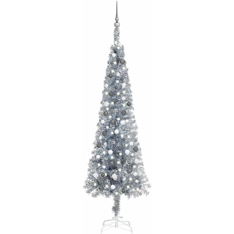 

Set de arbol de Navidad estrecho con LED y bola plateado 240 cm