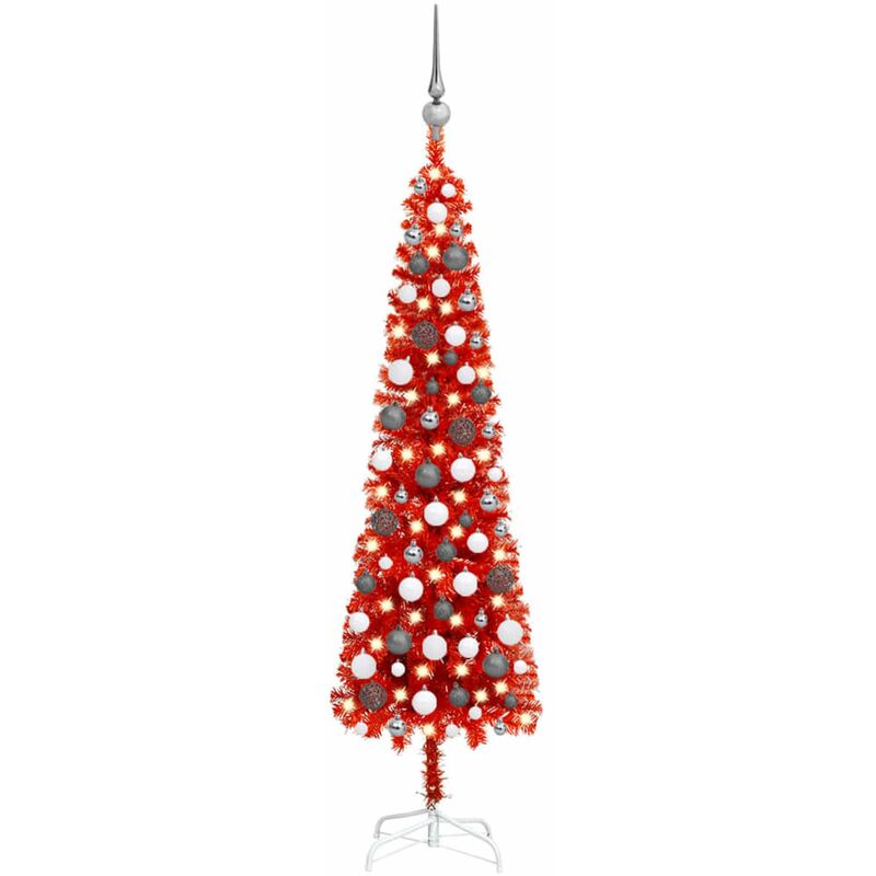 

Set de arbol de Navidad estrecho con LED y bola rojo 120 cm
