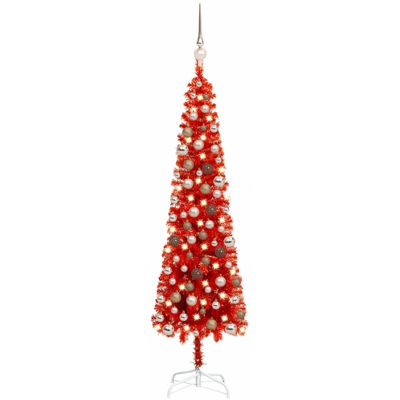 

Set de arbol de Navidad estrecho con LED y bola rojo 120 cm