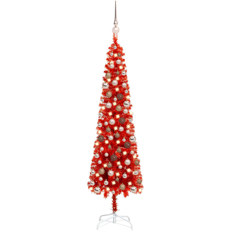 

Set de árbol de Navidad estrecho con LED y bola rojo 120 cm