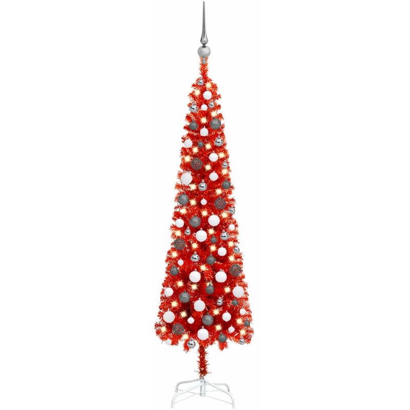 

Set de arbol de Navidad estrecho con LED y bola rojo 150 cm