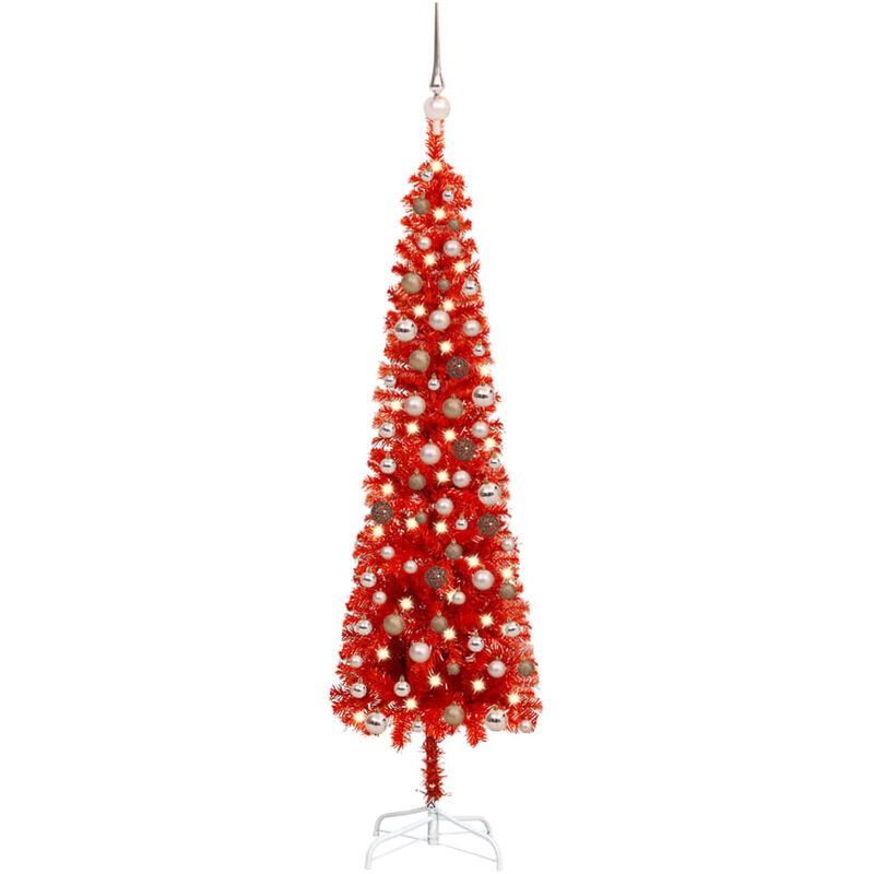 

Set de árbol de Navidad estrecho con LED y bola rojo 150 cm