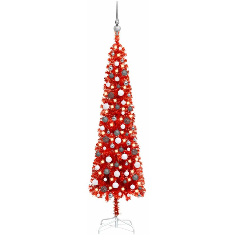 

Set de arbol de Navidad estrecho con LED y bola rojo 180 cm