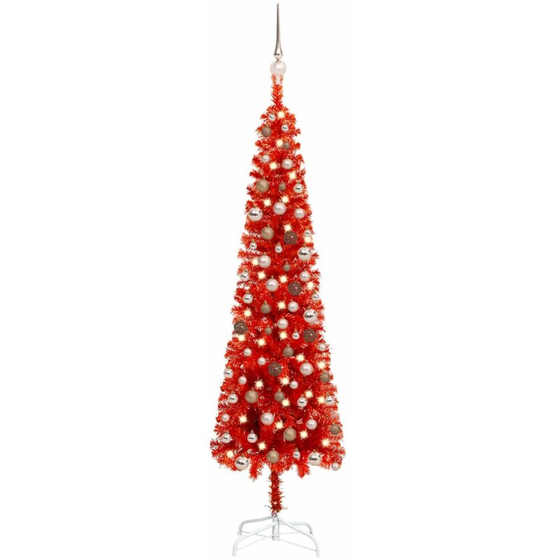 

Set de arbol de Navidad estrecho con LED y bola rojo 180 cm