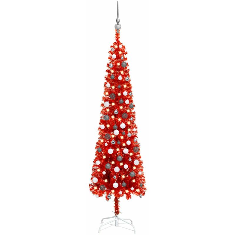 

Set de arbol de Navidad estrecho con LED y bola rojo 210 cm