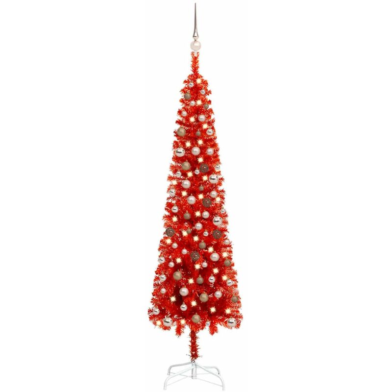 

Set de arbol de Navidad estrecho con LED y bola rojo 210 cm