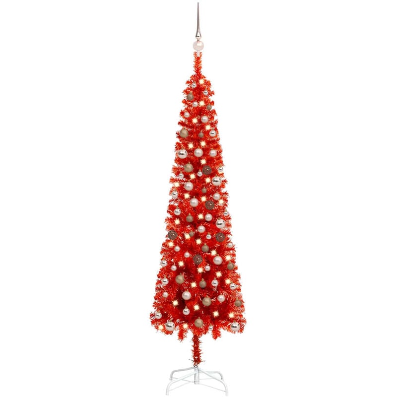 

Set de árbol de Navidad estrecho con LED y bola rojo 210 cm