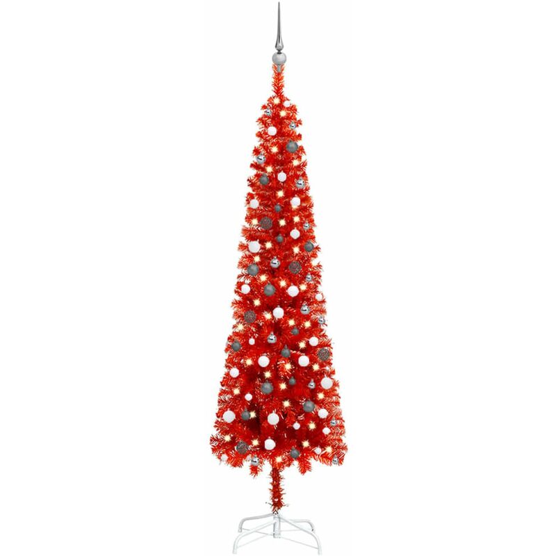 

Set de arbol de Navidad estrecho con LED y bola rojo 240 cm