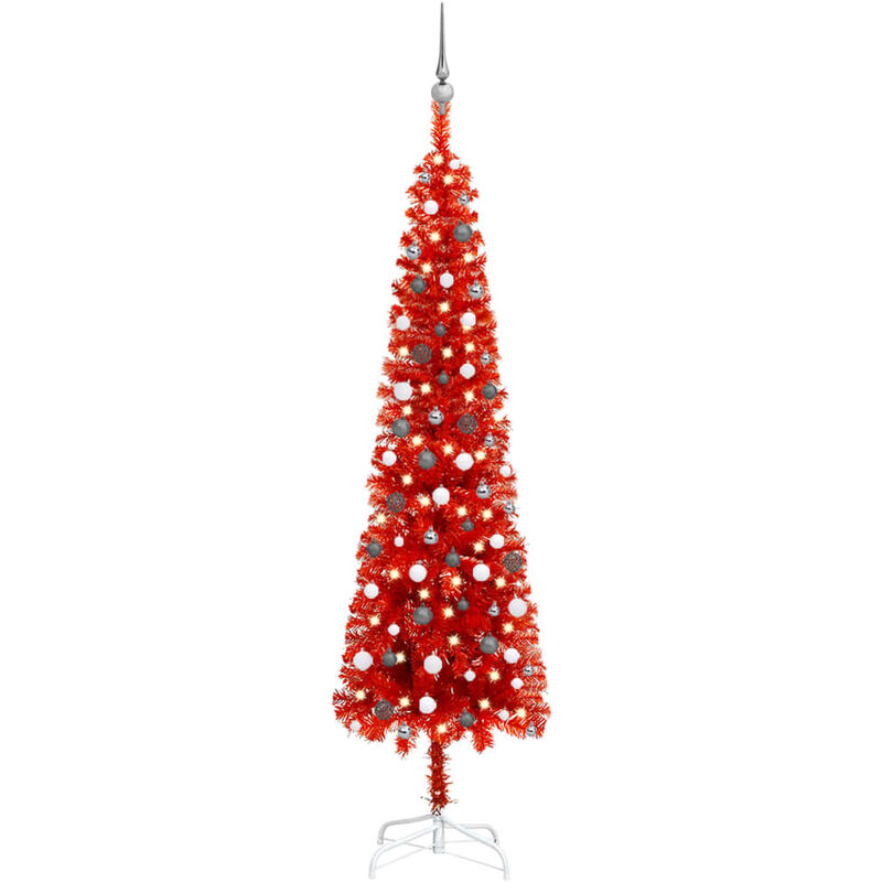 

Set de árbol de Navidad estrecho con LED y bola rojo 240 cm