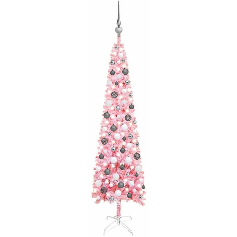 

Set de arbol de Navidad estrecho con LED y bola rosa 150 cm
