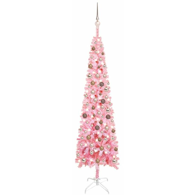 

Set de arbol de Navidad estrecho con LED y bola rosa 210 cm