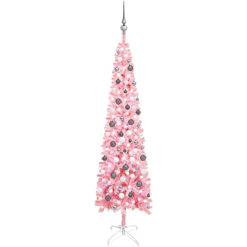 

Set de árbol de Navidad estrecho con LED y bola rosa 210 cm