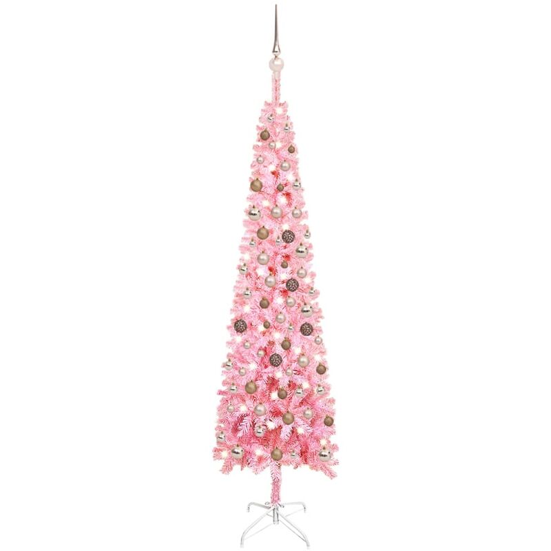 

Set de árbol de Navidad estrecho con LED y bola rosa 210 cm