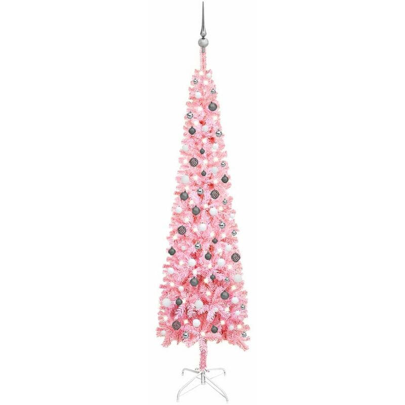 

Set de arbol de Navidad estrecho con LED y bola rosa 240 cm
