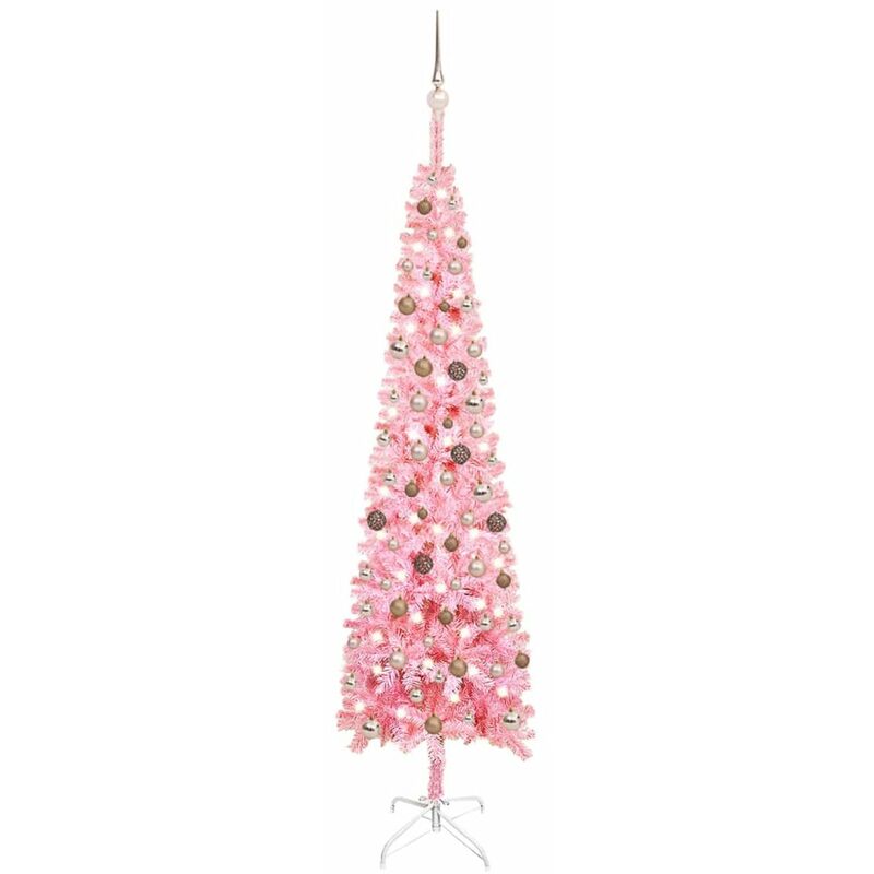 

Happyshopping - Set de arbol de Navidad estrecho con LED y bola rosa 240 cm