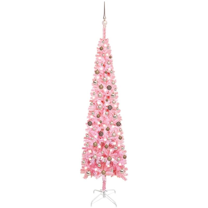 

Set de árbol de Navidad estrecho con LED y bola rosa 240 cm