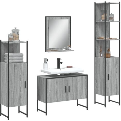 Set de armario de baño 4 pzas madera contrachapada gris