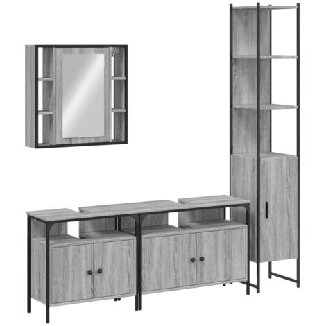 Set de armario de baño 4 pzas madera contrachapada gris sonoma vidaXL