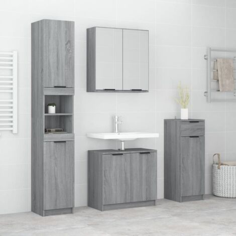 Set de armario de baño 4 pzas madera contrachapada gris sonoma vidaXL