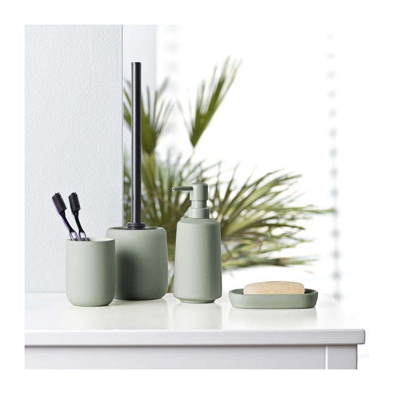 Set de bain en céramique sauge 4 pièces - 30x20x17cm - Vert sauge