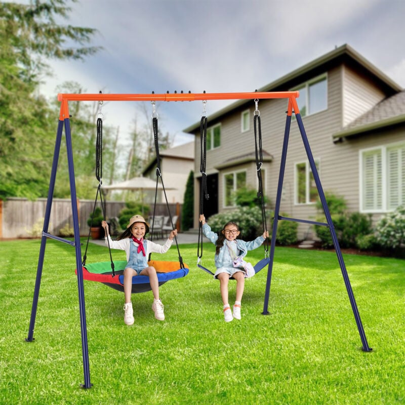 Set de Balançoire Exterieur avec Portique et 2 Balancoires, Balançoire 2 Places Portique Inclus pour Adulte et Enfant Charge 300KG