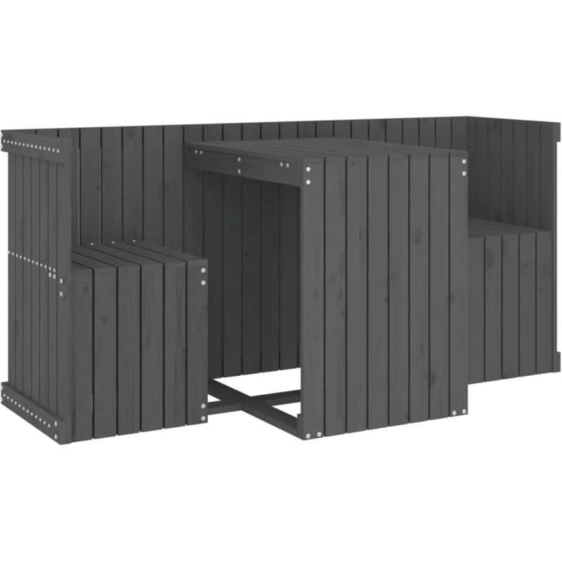 Set de balcon 2 places gris bois de pin massif