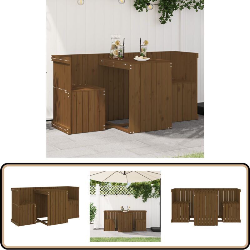 Set de balcon 2 places marron miel bois de pin massif - Meubles De Jardin - Salon De Jardin - Set De Balcon - Mobilier Extérieur - Bois De Pin