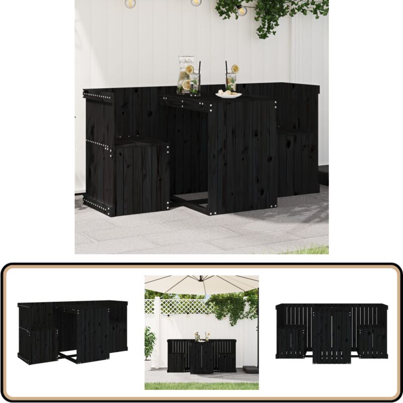 Set de balcon 2 places noir bois de pin massif - Meubles De Jardin - Salon De Jardin - Set De Balcon - Mobilier Extérieur - Bois De Pin