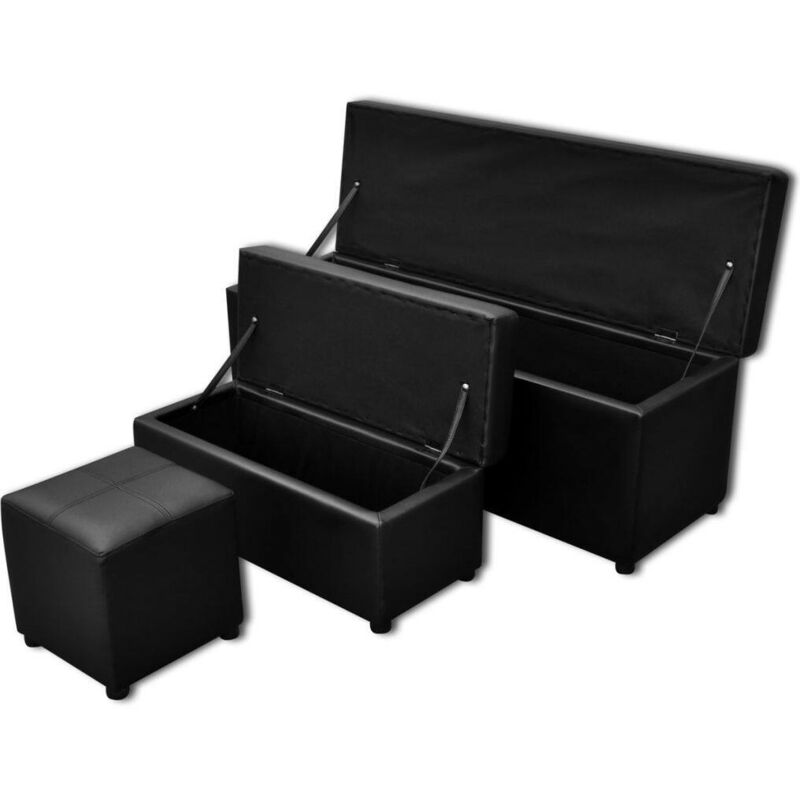 Topdeal VDTD08542_FR Set de banc de rangement en simili cuir Noir