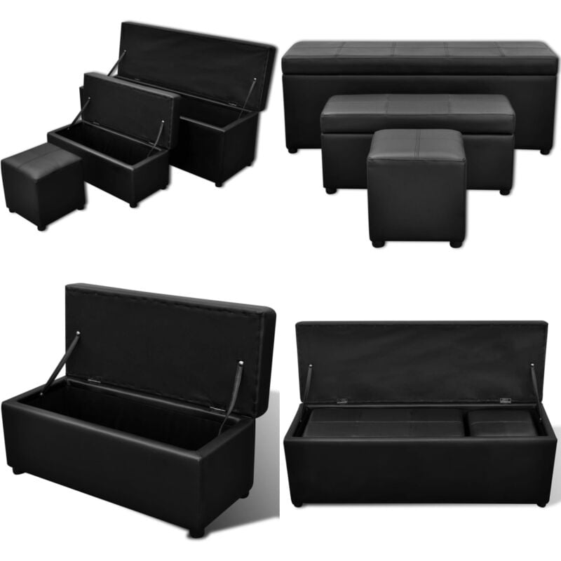 Vidaxl - Set de banc de rangement en simili cuir Noir - Banc Coffre - Meuble Rangement - Banc Avec Rangement - Ensemble Banc - Canapé Pliable - Home