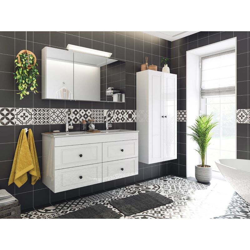 

Set de baño Banbury Cottage cuarzo 4pzs armario con espejo Blanco brillante