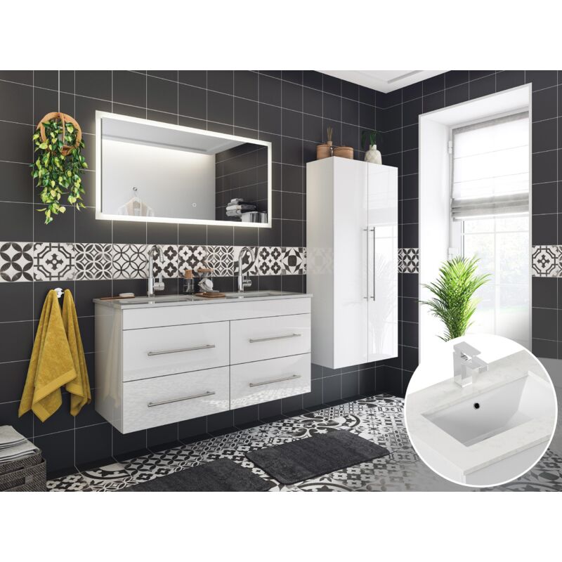 

Set de baño Banbury cuarzo 4pzs espejo LED Blanco brillante
