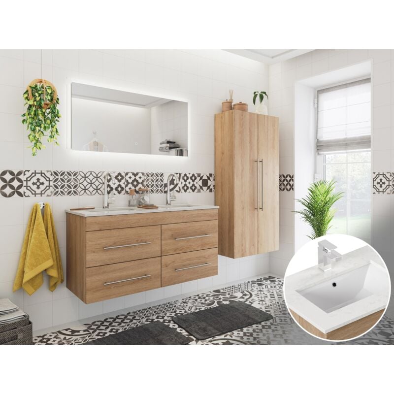 

Set de baño Banbury cuarzo 4pzs espejo LED Roble claro