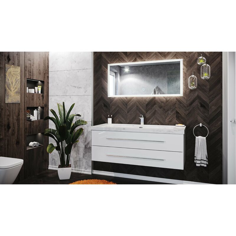 

Set de baño Damo 130 2U incl. Carrara-mármol 1 agujero grifo Blanco brillante
