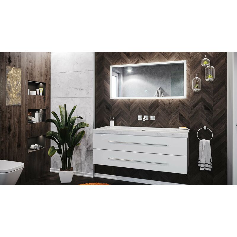 

Set de baño Damo 130 2U incl. Carrara-mármol sin agujero grifo Blanco brillante