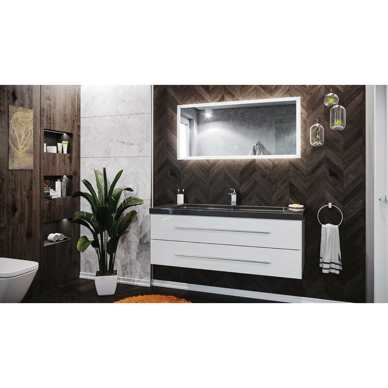 

Set de baño Damo 130 2U incl. granito India Black 1 agujero grifo Blanco