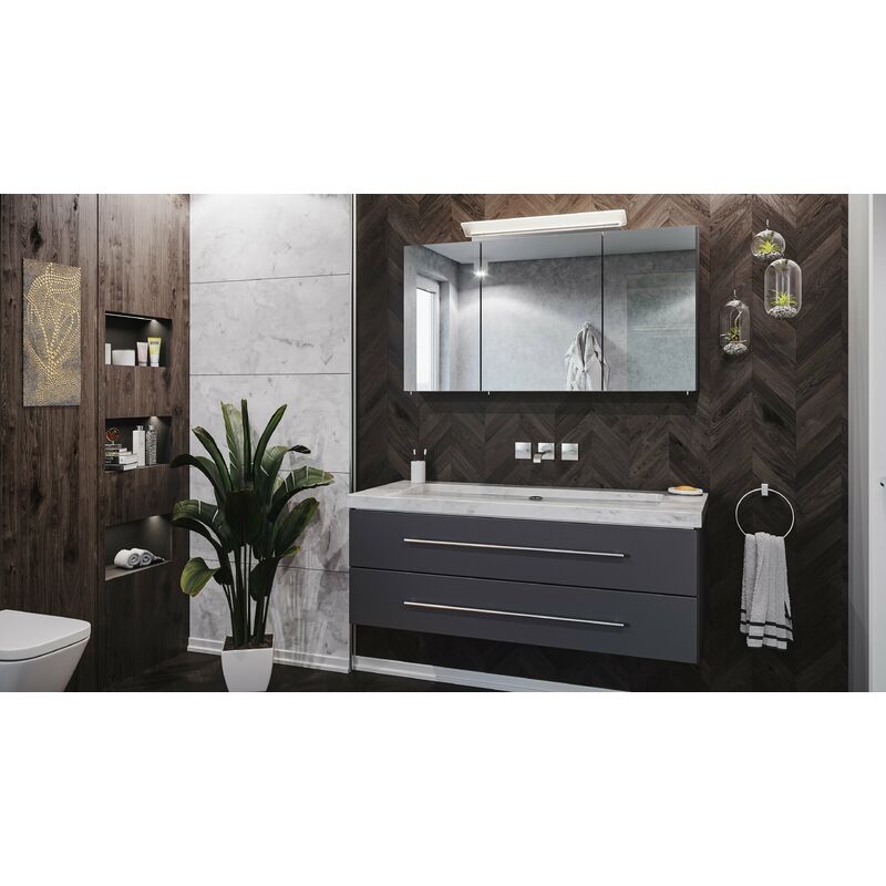 

Set de baño Damo 130 Armario de espejos & Carrara-mármol sin agujero antracita