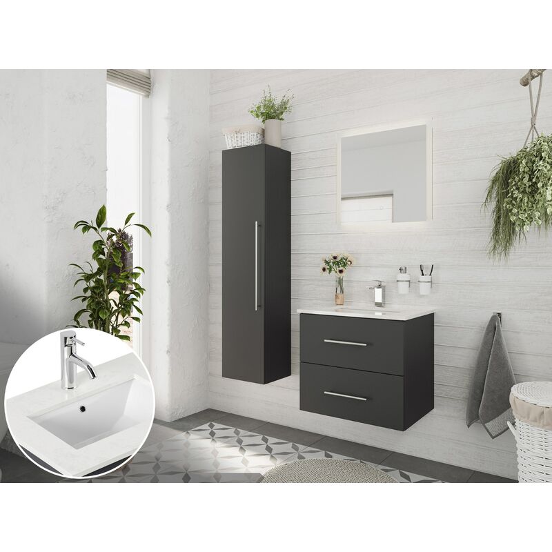 

Set de baño Ely 60 Cottage cuarzo 3pzs armario con espejo Antracita