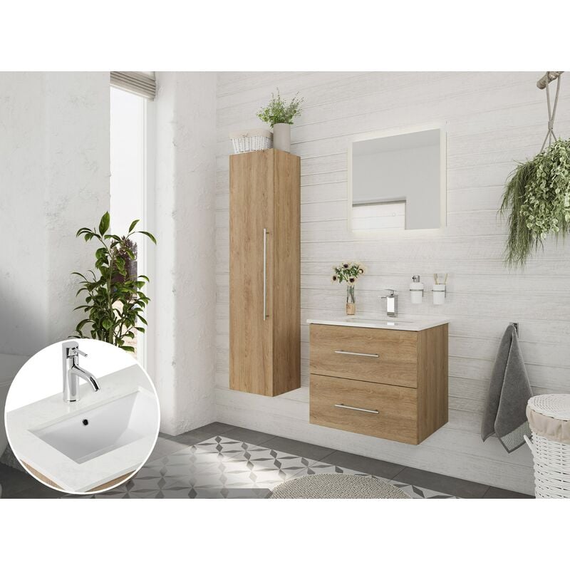 

Set de baño Ely 60 Cottage cuarzo 3pzs armario con espejo Roble claro