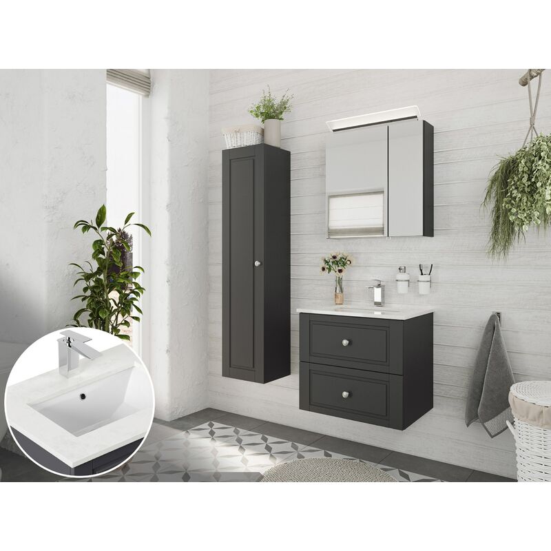 

Set de baño Ely 60 cuarzo 3pzs espejo LED Antracita