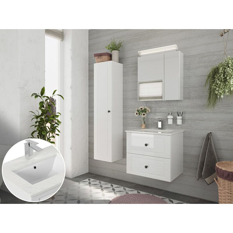 

Set de baño Ely 60 cuarzo 3pzs espejo LED Blanco brillante
