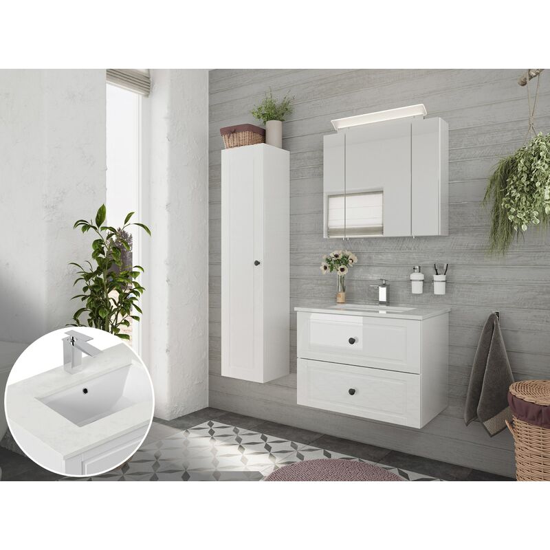 

Set de baño Ely 70 Cottage cuarzo 3pzs armario con espejo Blanco brillante