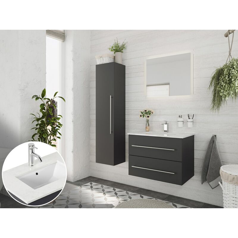 

Set de baño Ely 70 cuarzo 3pzs espejo LED Antracita