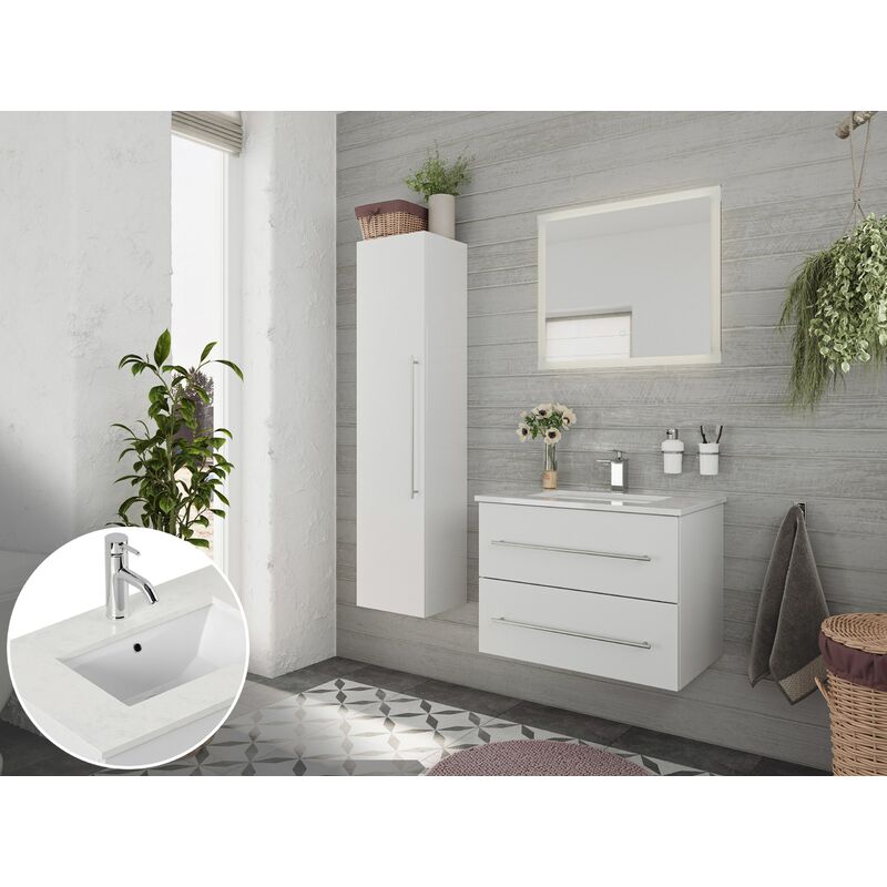 

Set de baño Ely 70 cuarzo 3pzs espejo LED Blanco brillante