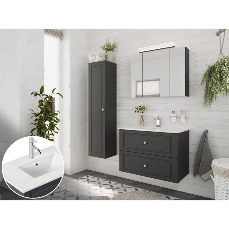 

Set de baño Ely 80 Cottage cuarzo 3pzs armario con espejo Antracita