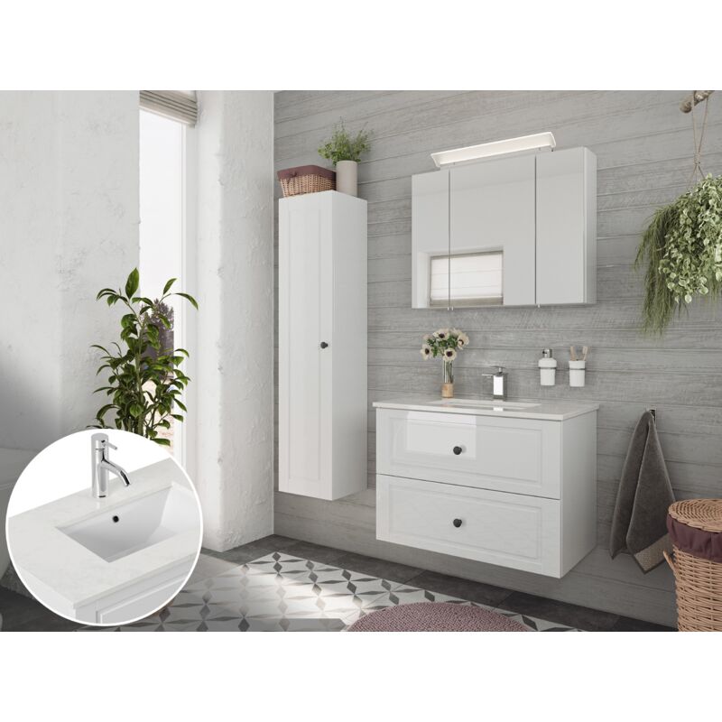 

Set de baño Ely 80 Cottage cuarzo 3pzs armario con espejo Blanco brillante